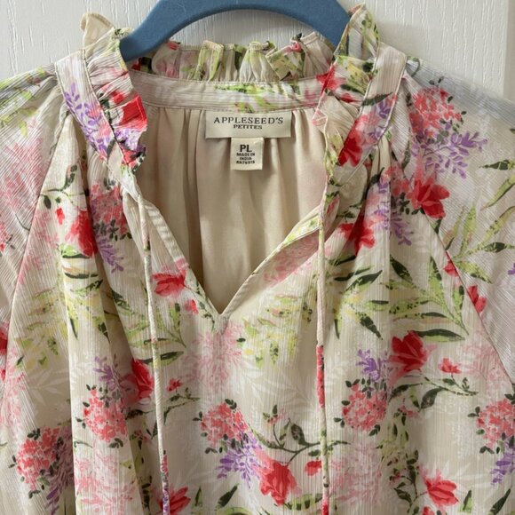 Floral Print Pop-over Blouse, PL - Picture 2 of 4